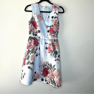 Cece Floral Rose Light Blue Silky Midi Dress Formal Homecoming Wedding sz 0